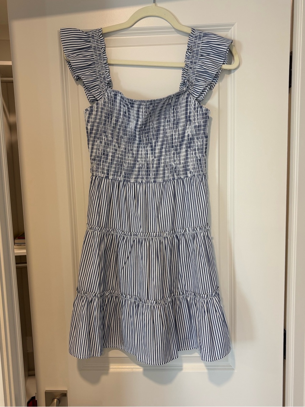 Vici Blue and White Striped Tiered Smocked Sundress
